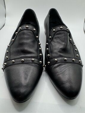 Agl Black Leather Studded Slip-On Loafers